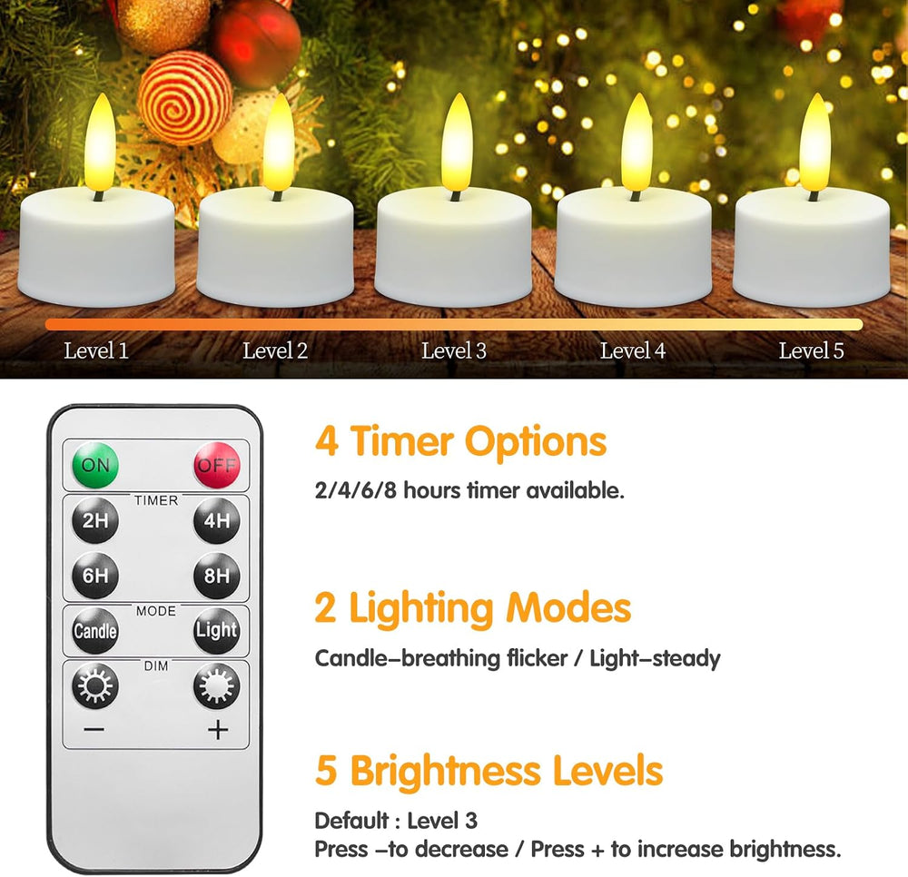 12PCS Rechargeable Led Tea Lights Candles with Charging Base Remote & Timer