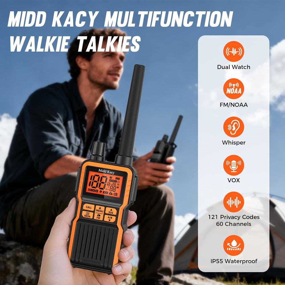Midd Kacy MK108 Walkie Talkies Long Range, GMRS 2 Way Radio (2 Pack)