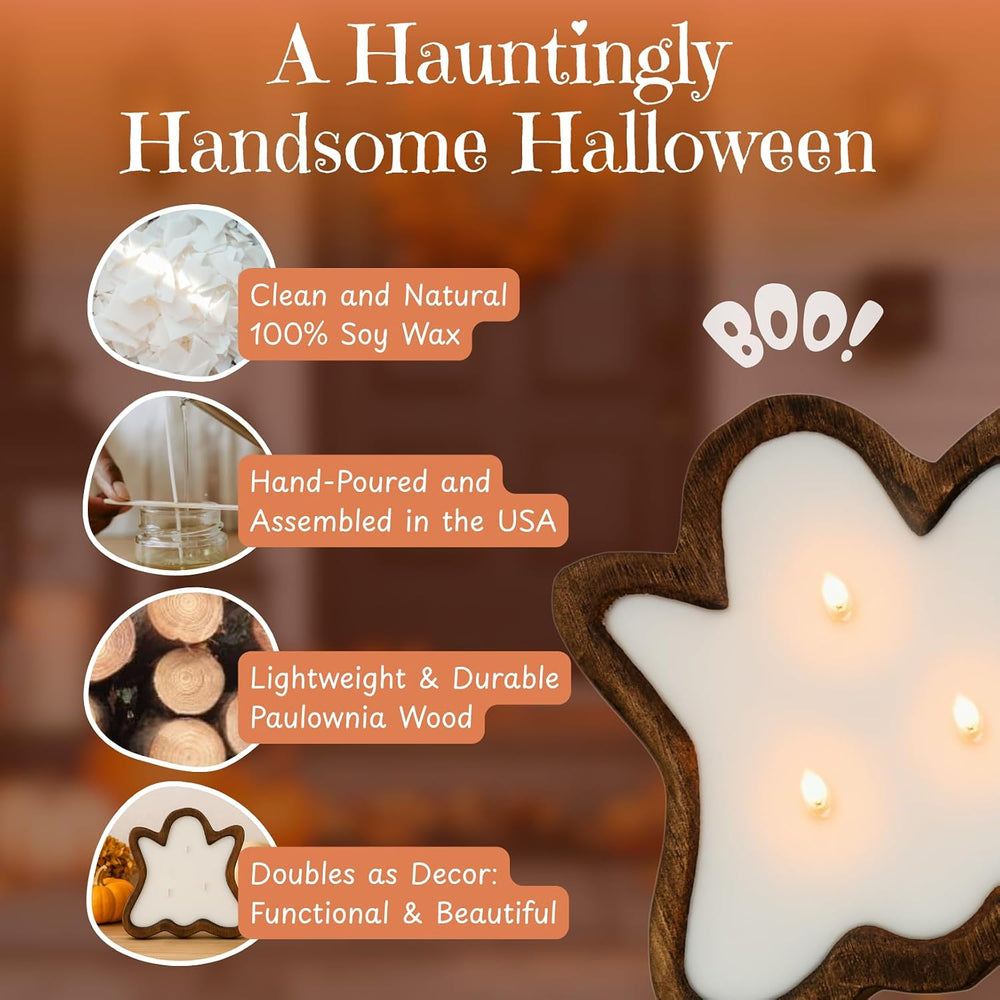 Dough Bowl Candle Co. Ghost Candles - 7x7x2in Halloween Candles, Wooden Fall ...