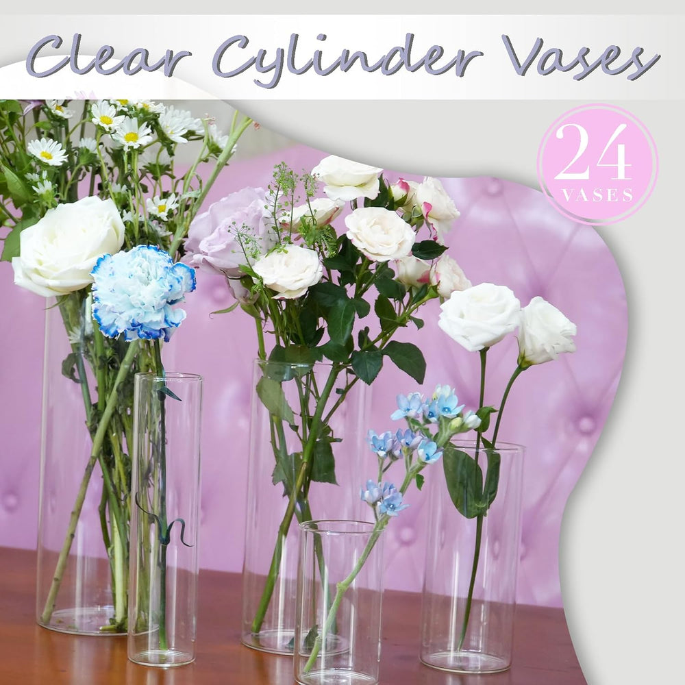 Glass Vases for Centerpieces 24 Pack, 4/5/6 Inch Clear Vases