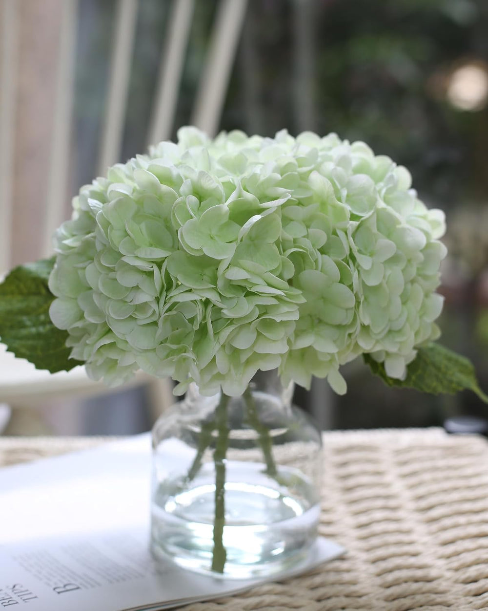 Real Touch Faux Hydrangeas in Vase, Light Green – Perfect for Home Styling