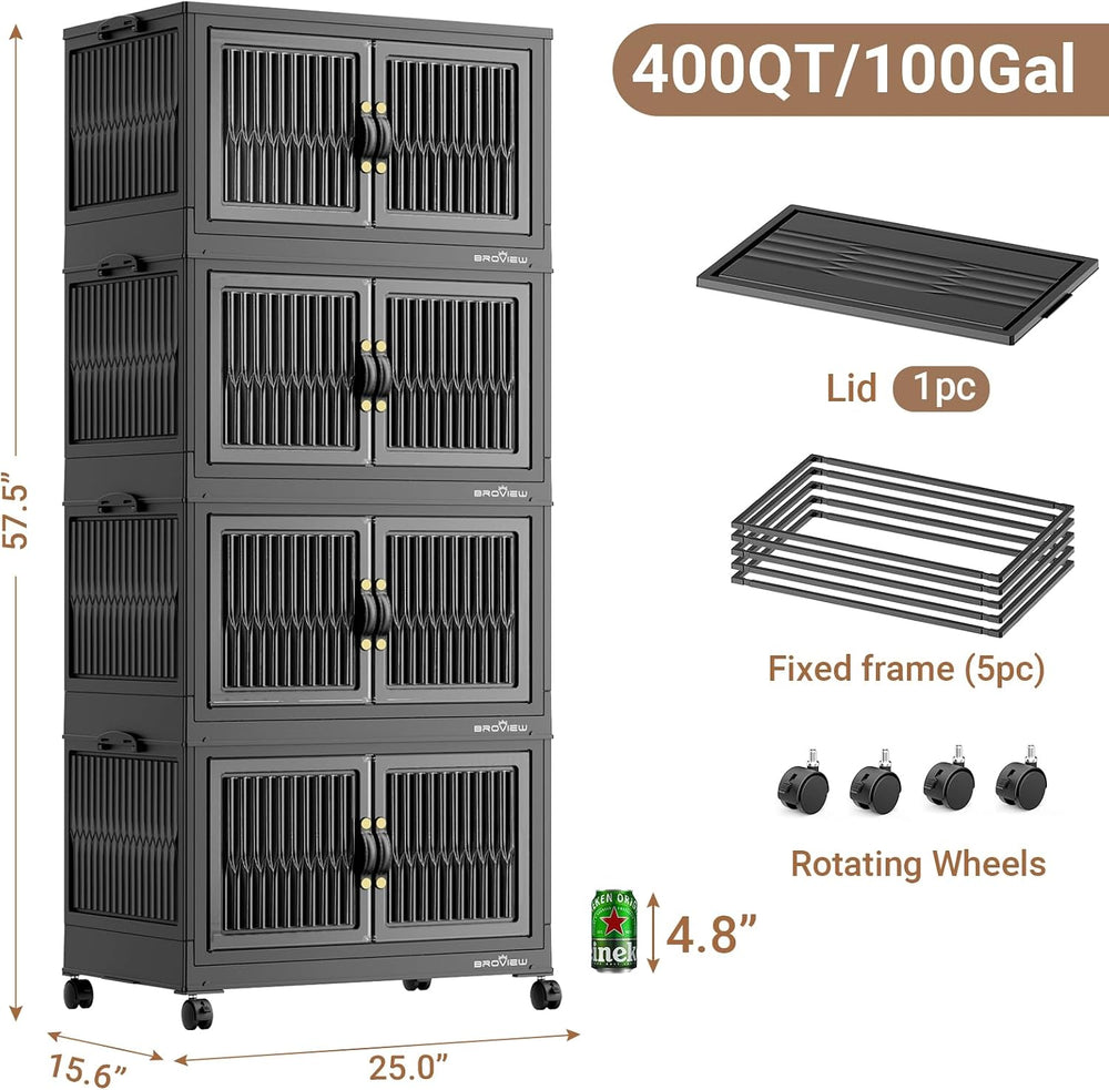 BROVIEW 400Qt Stackable Storage Bins with Lid, Extra Large Closet Organizer C...