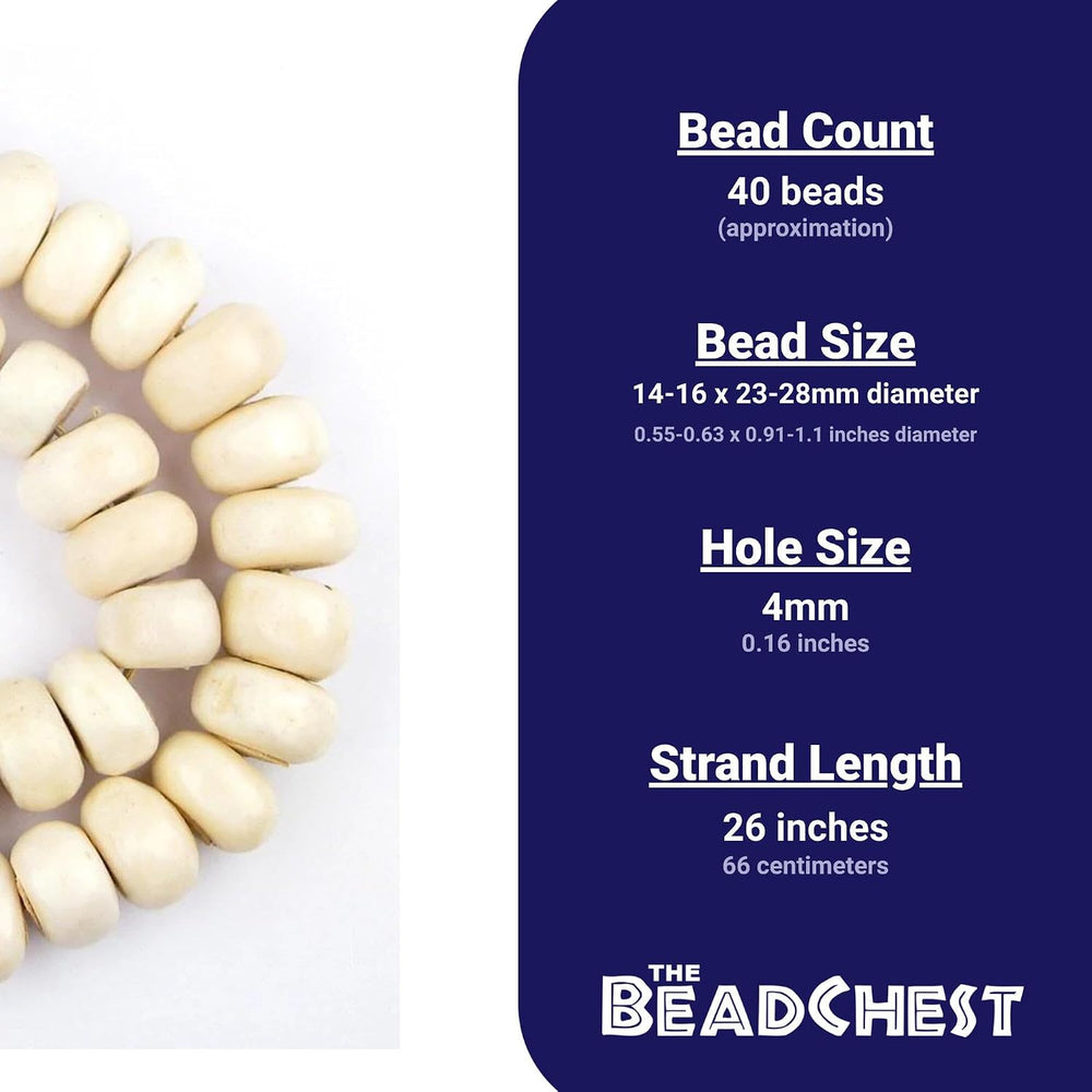 White Bone Beads - Full Strand of Fair Trade African Beads (Large, White)