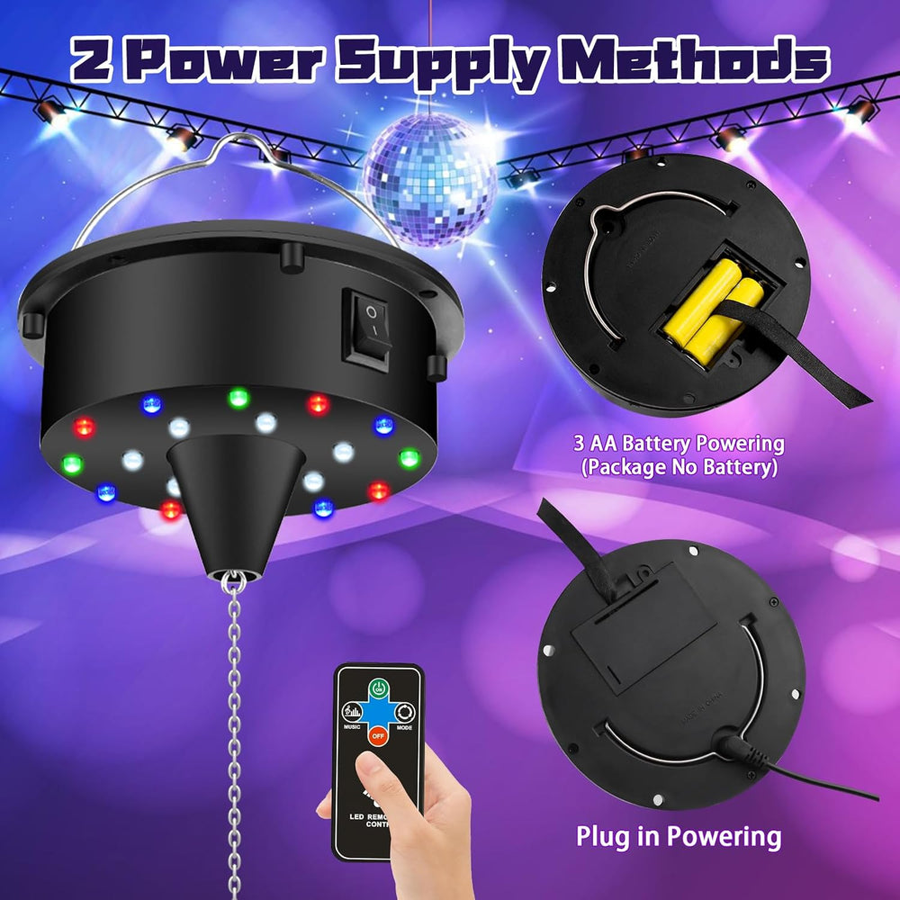 Disco Ball with Motor and Light - 10 RPM Rotating Motor 6 Inch Mirror Ball