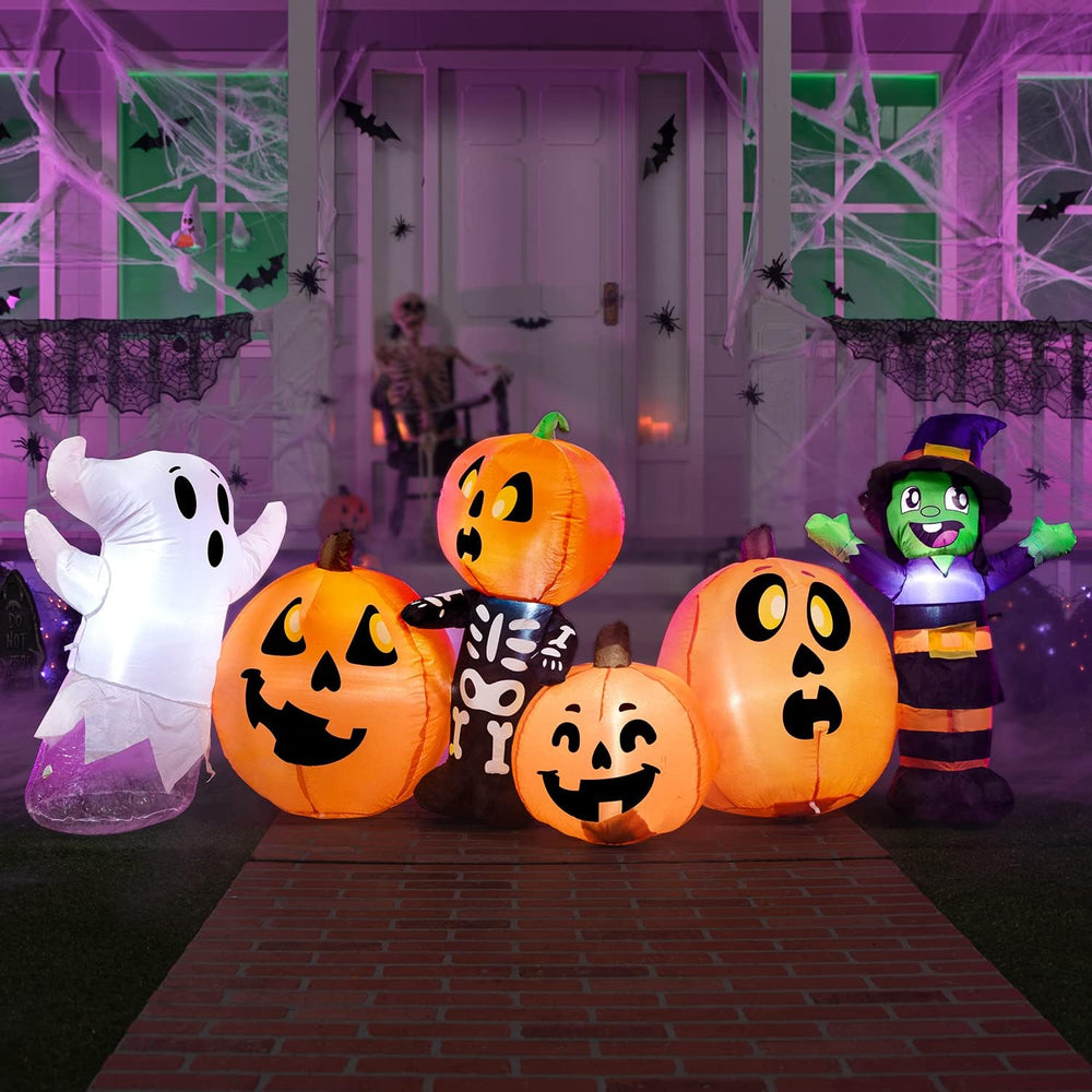Joiedomi 8 ft Long Halloween Inflatable Three Characters and Pumpkin Patch Ou...