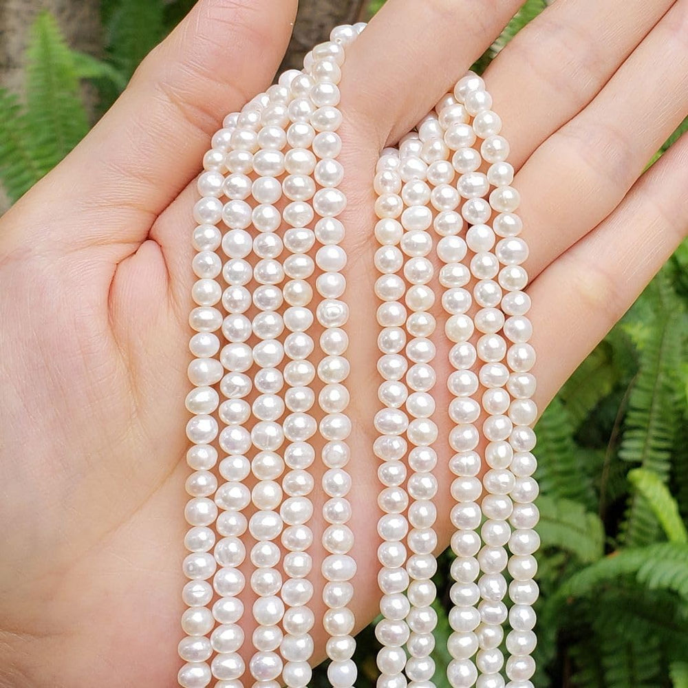 Adabele 28 Inch Real Natural AAA High Luster Fairly Round Pearl Beads 4-5mm