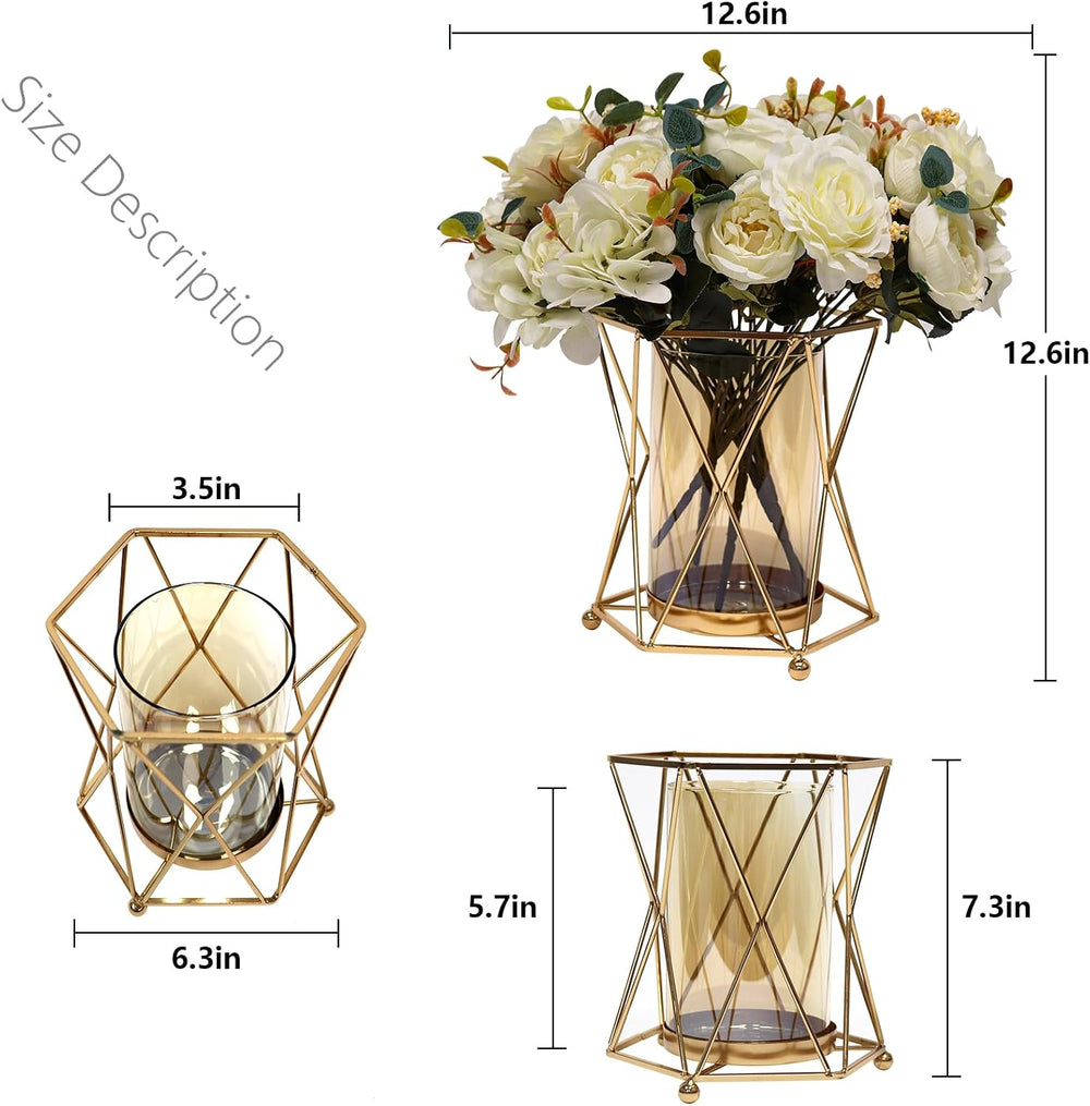 Faux Flowers with Vase, Silk Peony Bouquet Artificial Flowers in Vase, Fake F...