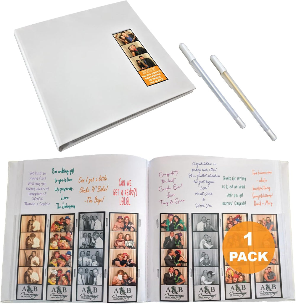 2x6 Photo Strip Album, White Cover White Pages, 2 Gel Pens