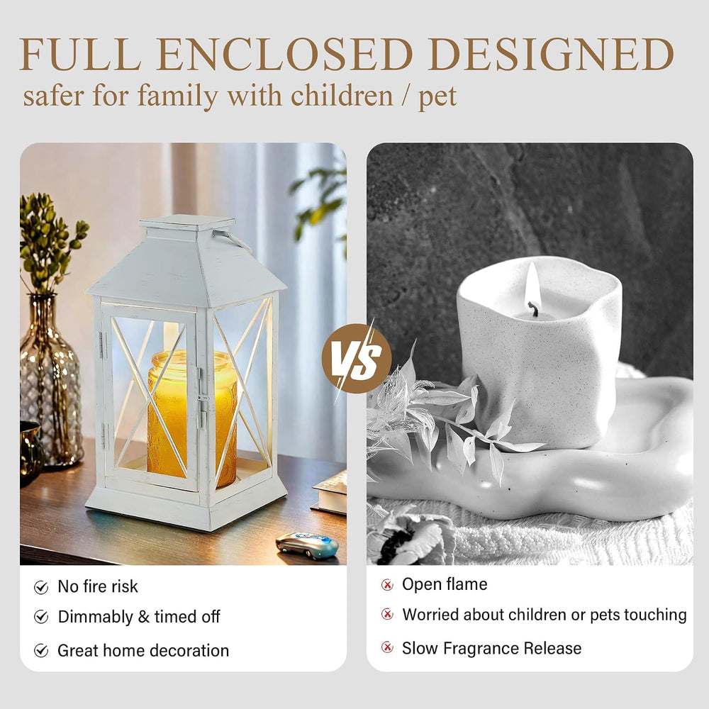 Candle Warmer Lamp with Timer, Farmhouse Rustic Lantern-White