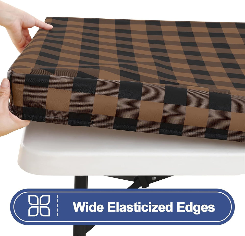 Smiry 8 Foot Picnic Table Cloth 2 Pack, Elastic Fitted Polyester Tablecloth