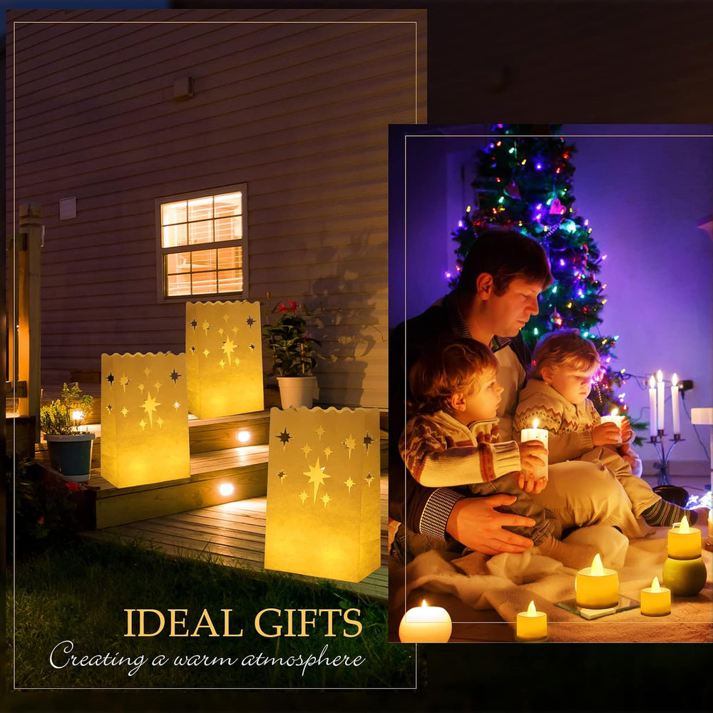 50 Sets Luminary Bags with Flameless Candles Outdoor Luminaries, Firework