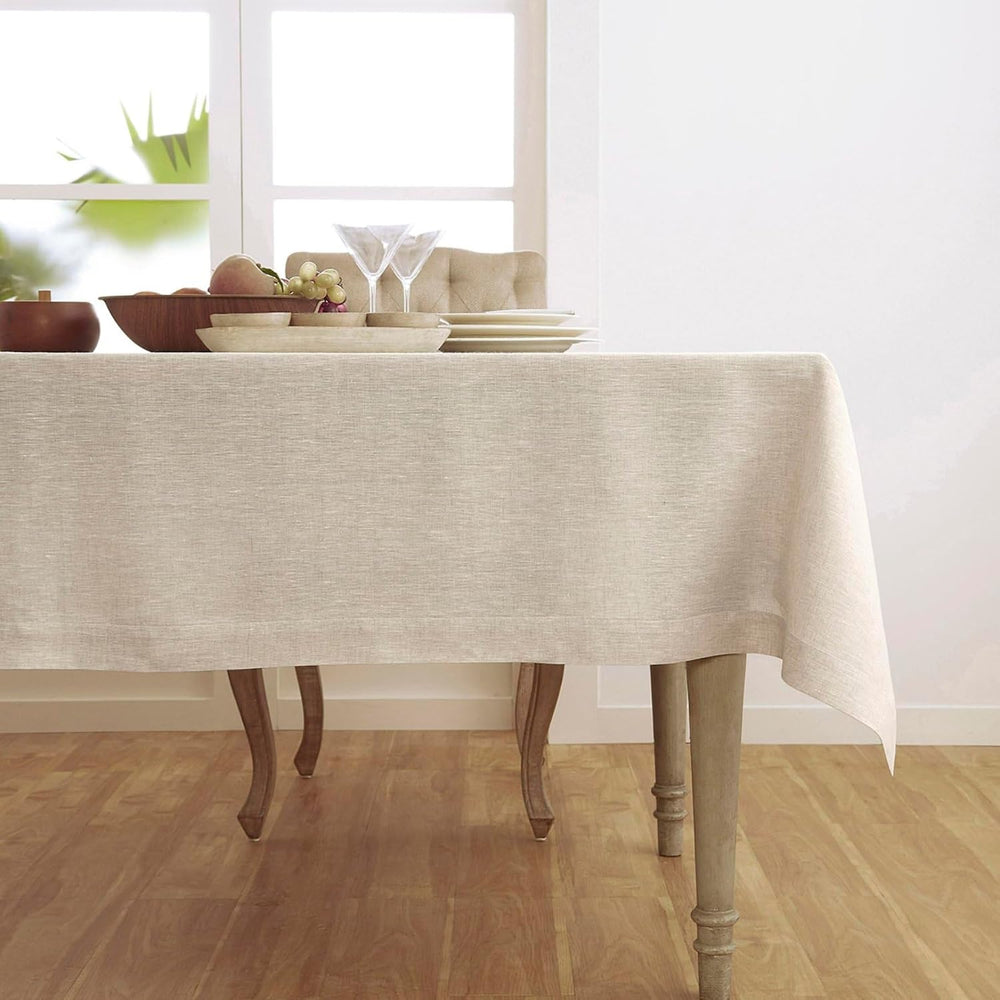 Solino Home 100% Pure Linen Tablecloth Natural Woven, Athena 60 x 90 in