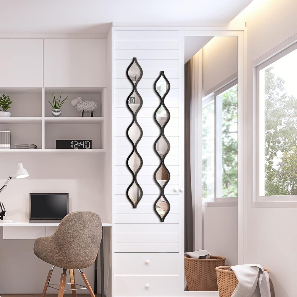 3 Pcs Teardrop Mirror Wall Decor, Narrow Acrylic Black Edge