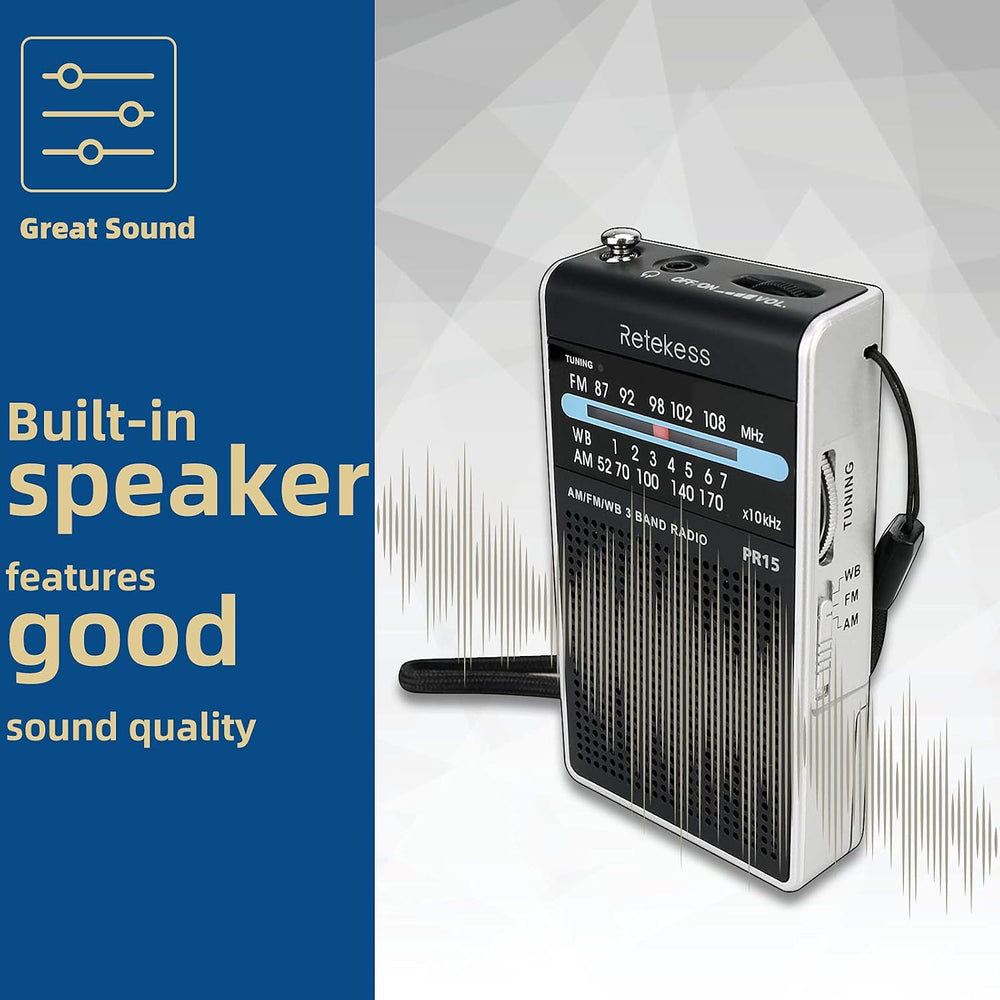 Retekess PR15 Pocket NOAA Weather Radio, AM FM Emergency Radio