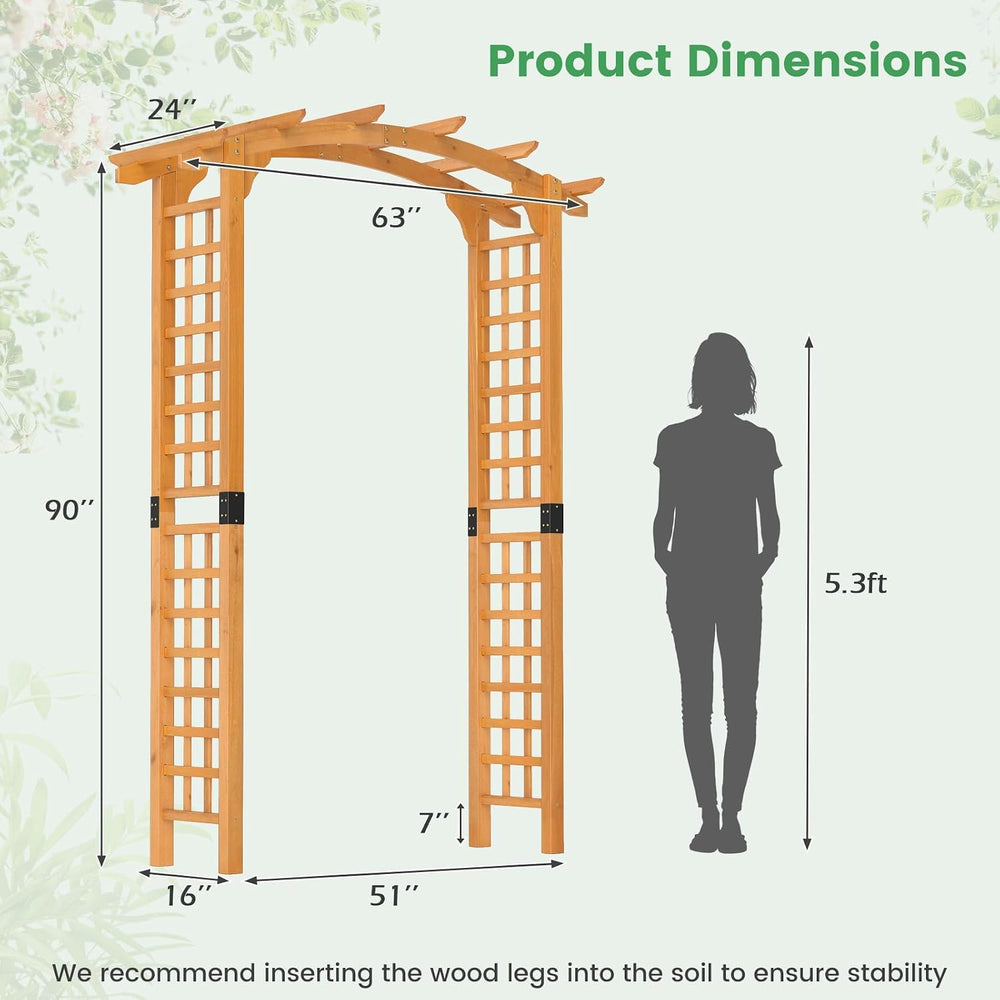 HAPPYGRILL 7.5 FT Wooden Garden Arch, Outdoor Arbor for Climbing Plants