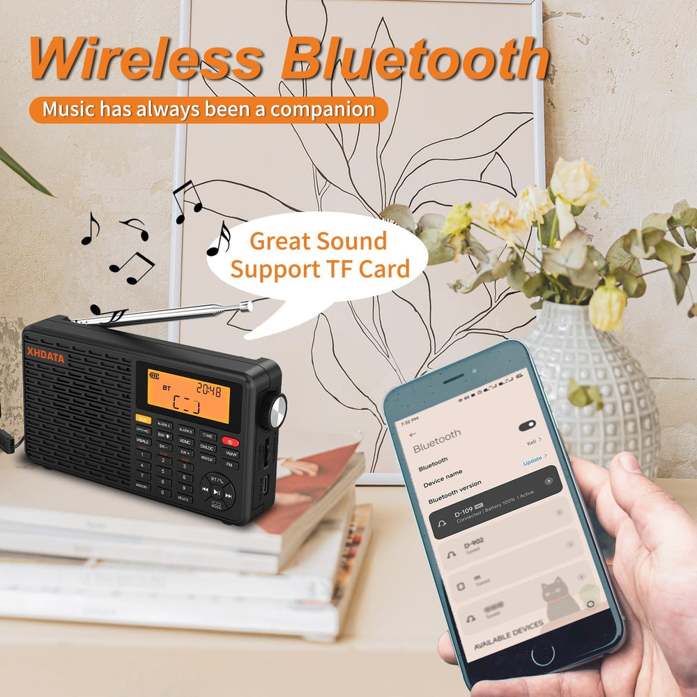 XHDATA D109WB Portable AM/FM/SW/LW/WB Weather Radio Shortwave Radio Receiver ...