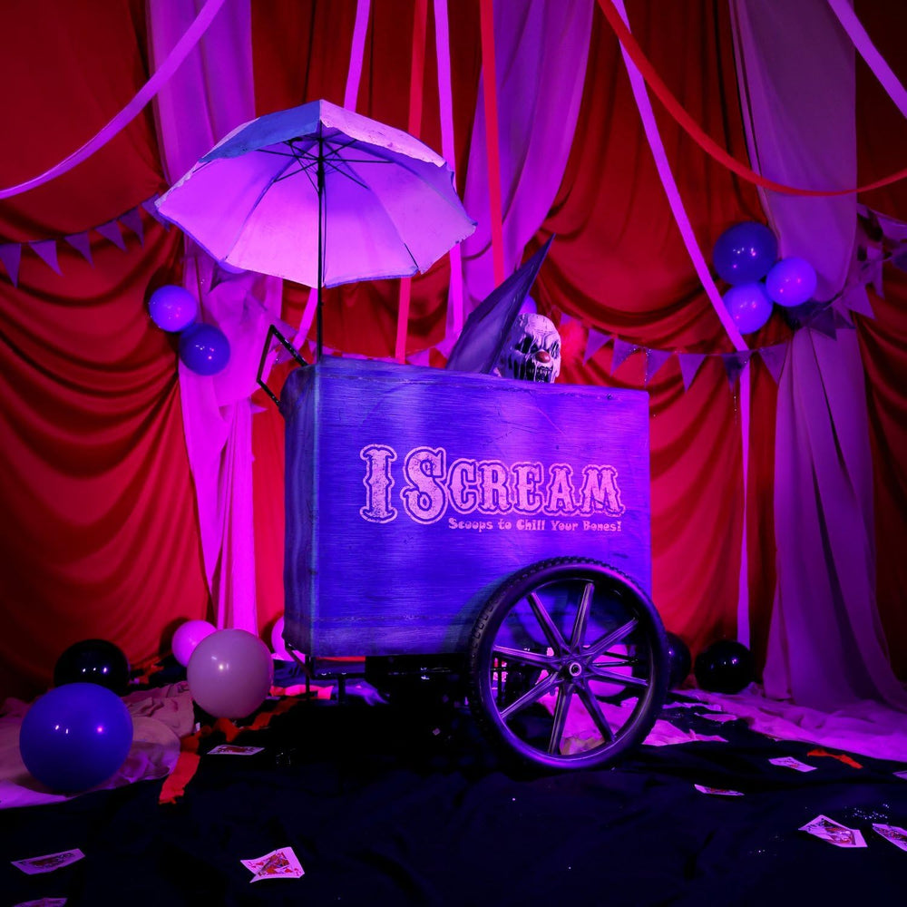 Haunted Hill Farm 6-Ft. I Scream Cart Clown Animatronic Scary Decoration