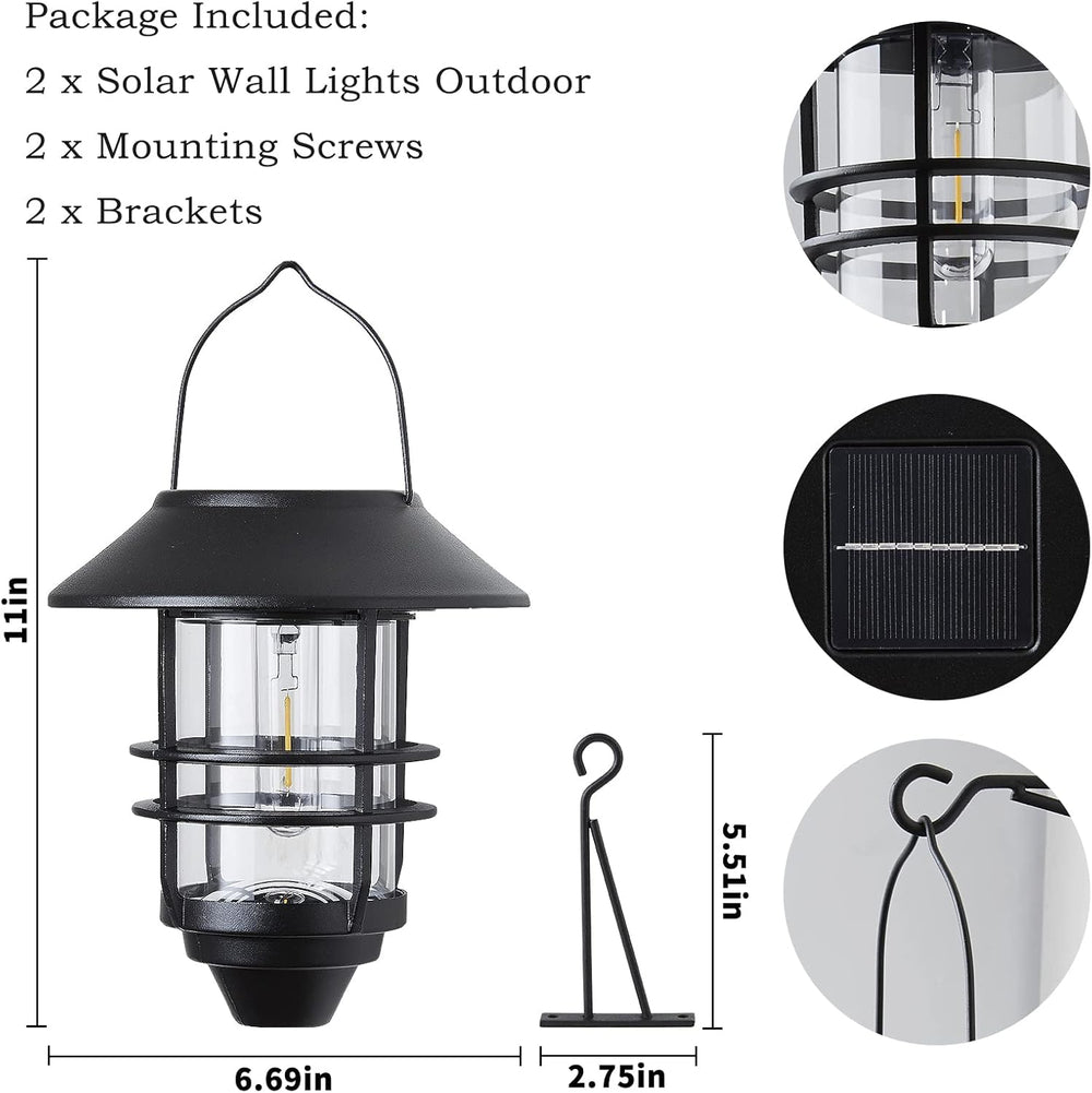 2 Pack Solar Lanterns Outdoor, Hanging Solar Lights for Outside Glass Metal w...