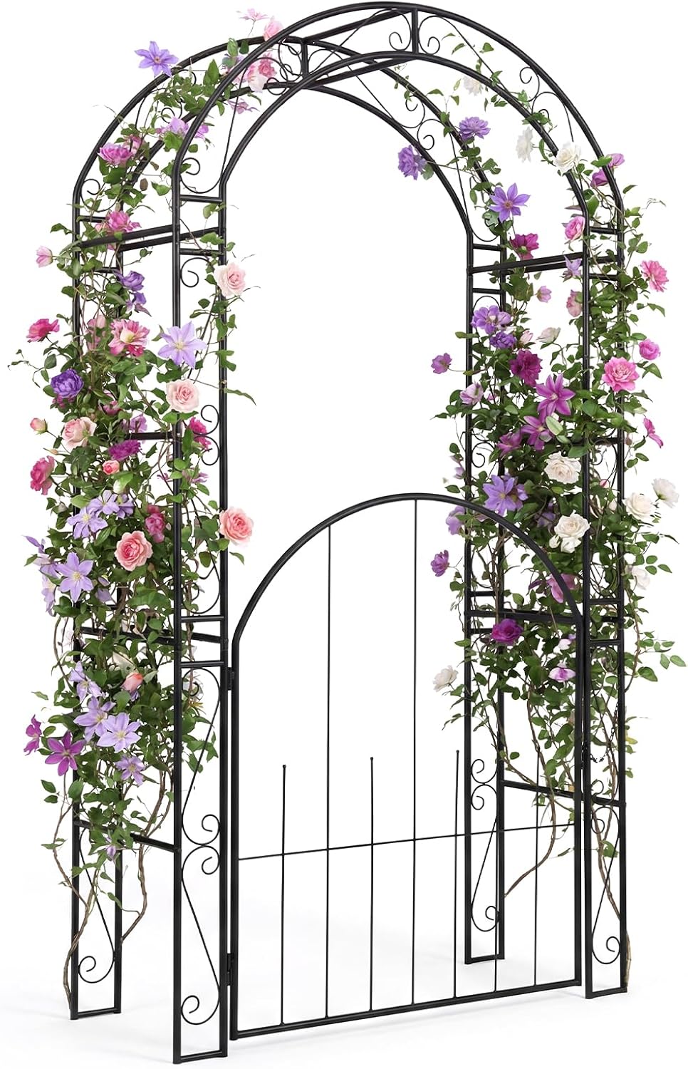 Giantex 84'' Metal Garden Arbor with Gate, Arch Trellis for Climbing ...