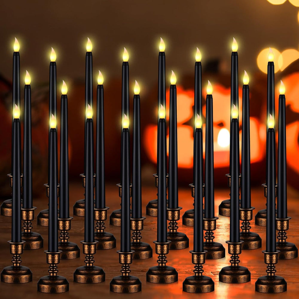 Retisee 24 Pcs 13" Black Halloween Flameless Candles with Base