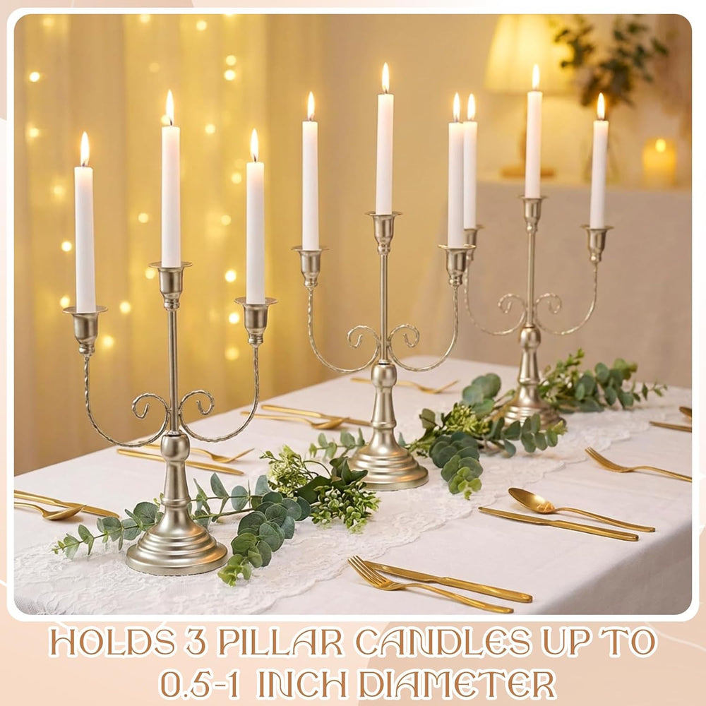 Dandat 3 Pcs 3 Arm Metal Candelabra Candle Holder, Retro, 11.65", Matte
