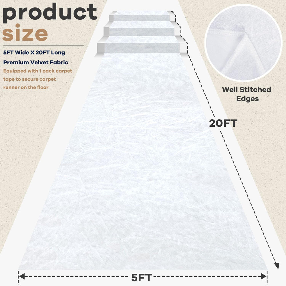 White Aisle Runner for Wedding Ceremony Velvet Aisle Runner Rug 5x20FT Carpet...