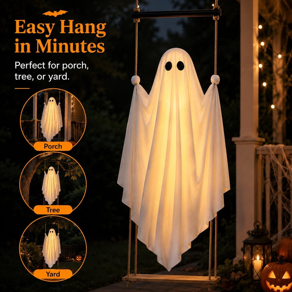5FT Swinging Ghost Halloween Outdoor Decor with LED Lights Timer