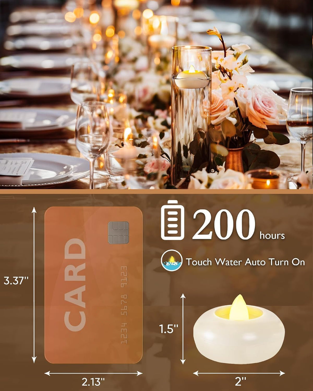 2" Flameless LED Floating Candles, White Waterproof Tealights, 48 Pack