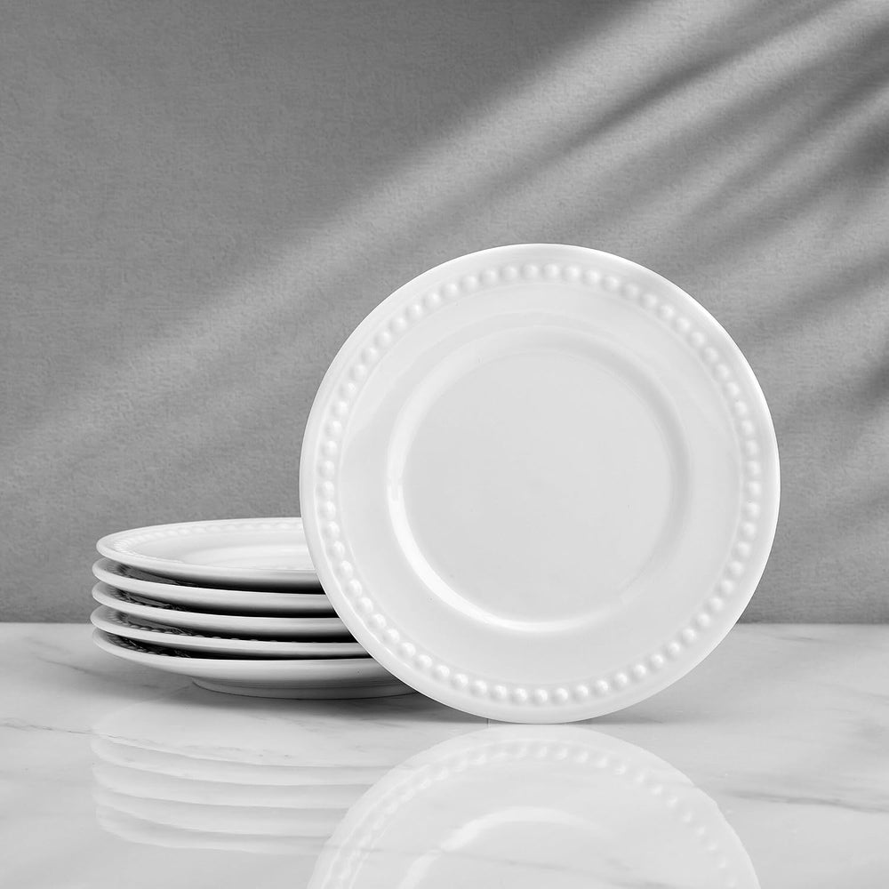 Fitz and Floyd Everyday Beaded White Porcelain Appetizer Dessert Plates, Set ...