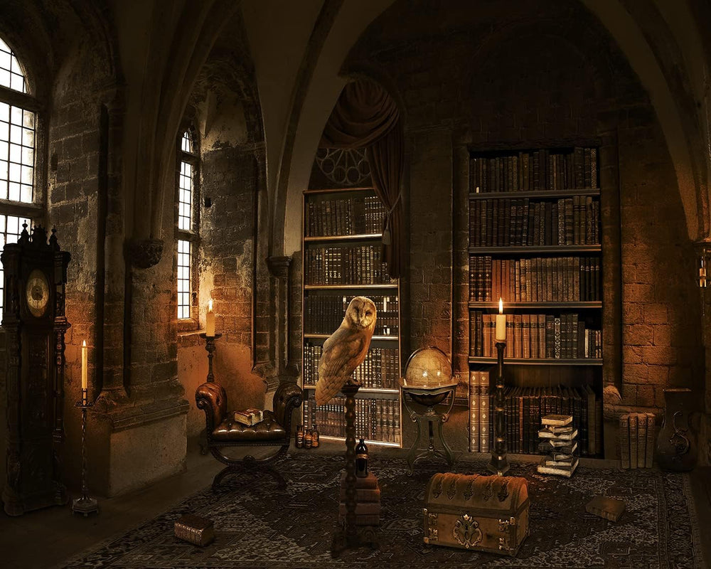 Halloween Backdrop for Photography Wizard Magic School Bookshelf Bookcase Can...