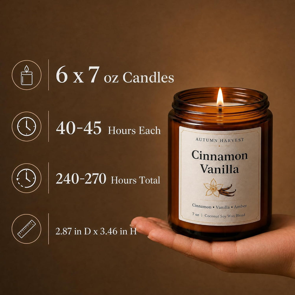 Fall Scented Candle Set of 6, 7 oz Soy Candles for Home, Autumn Gift Set