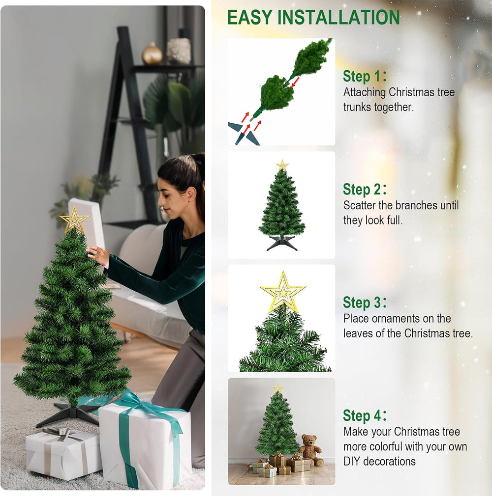 4FT Premium Hinged Artificial Holiday Small Mini Christmas Tree for Tabletop,...
