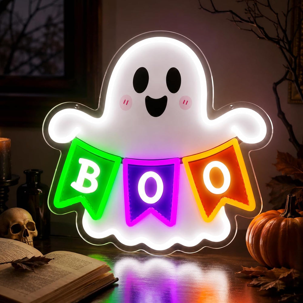 Halloween Ghost Neon Sign BOO Banner LED Neon Light Halloween Party Decor