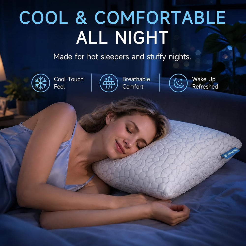 QUTOOL Cooling Pillow for Sleeping, CertiPUR-US Shredded Memory Foam Queen Pi...