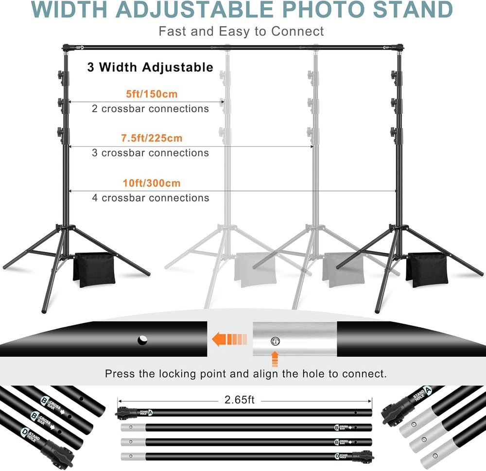 10.2 x 10Ft Heavy Duty Backdrop Stand, Adjustable Support System Kit
