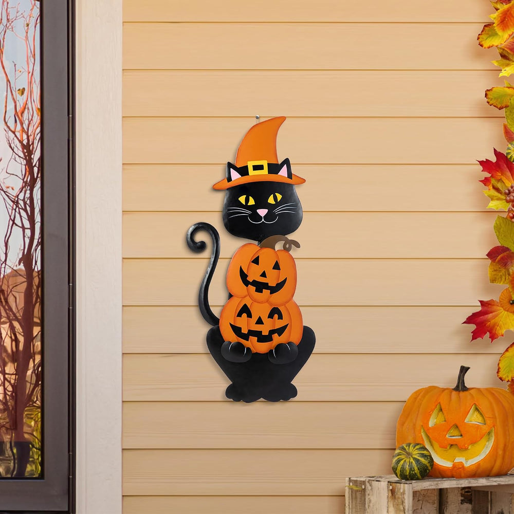 Glitzhome 36" H Halloween Yard Stake, Metal Black Cat with Spring Head a...