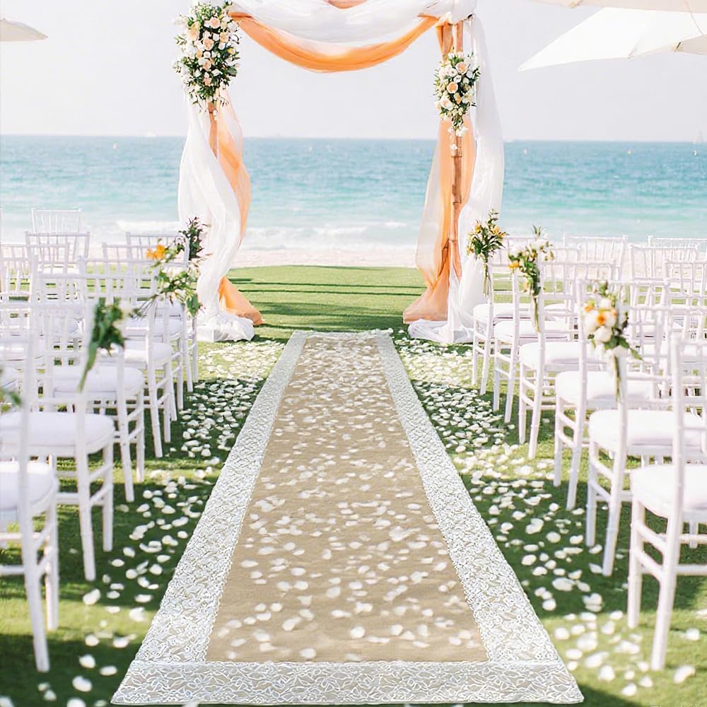 Natural Burlap Aisle Runner for Wedding Ceremony, 3ft x 33ft Wedding Aisle Ru...