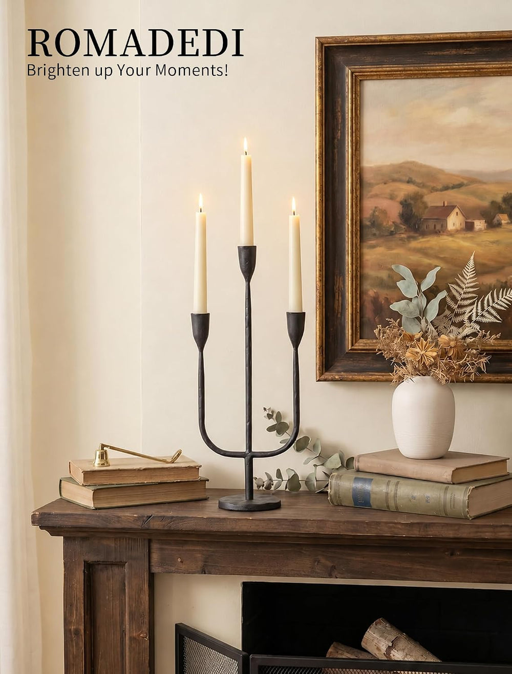 Romadedi Black Candelabra Candle Holder,16.9 in, Cast Iron
