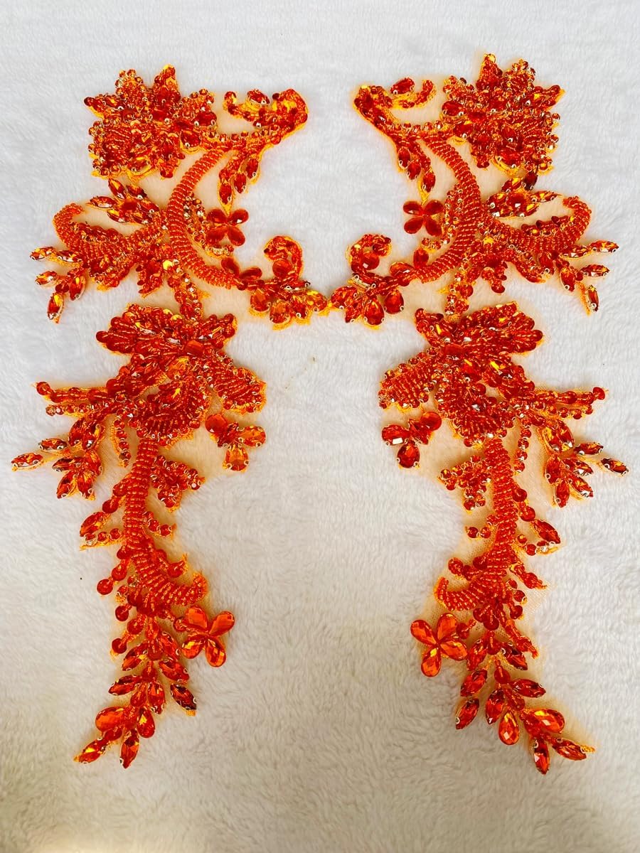 Handmade Rhinestones on Lace Applique Trim Sewing Beads Sequins Trim Patches ...