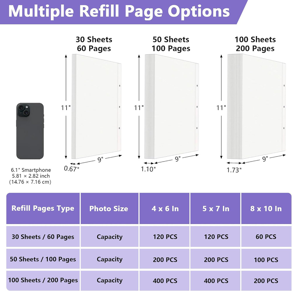 9x11 Self-Adhesive Photo Album Refill Pages, 3-Ring, 200 Pages