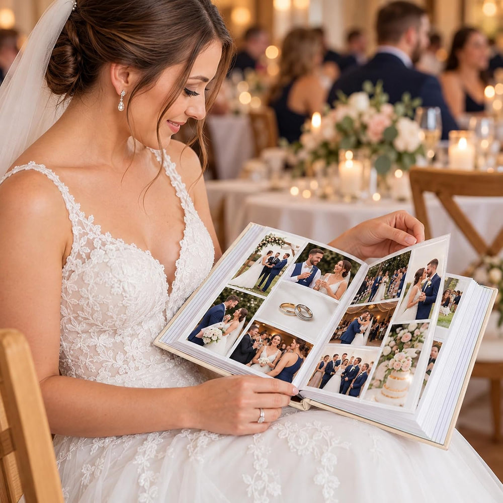 Wedding Photo Album,White Wedding Scrapbook with 400 Pockets for Horizontal &...