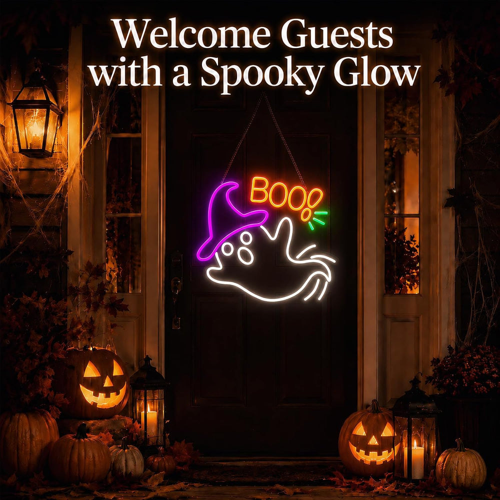 Halloween Neon Sign for Wall Decor, Flashing Halloween Led Sign, Ghost Neon S...