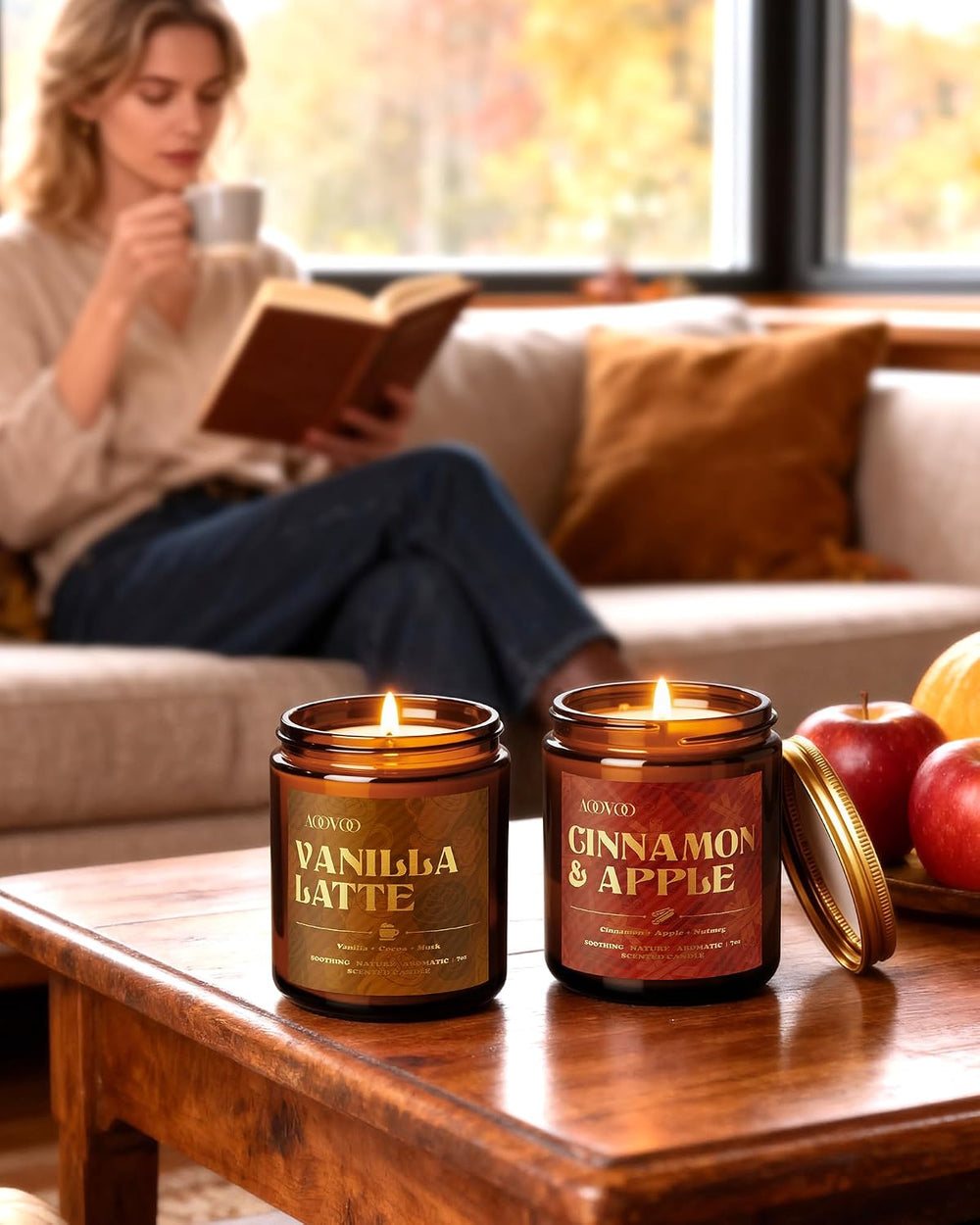 AOOVOO 6 Pack Fall Candles Set - 42oz Autumn Candle Gift for Home Scented