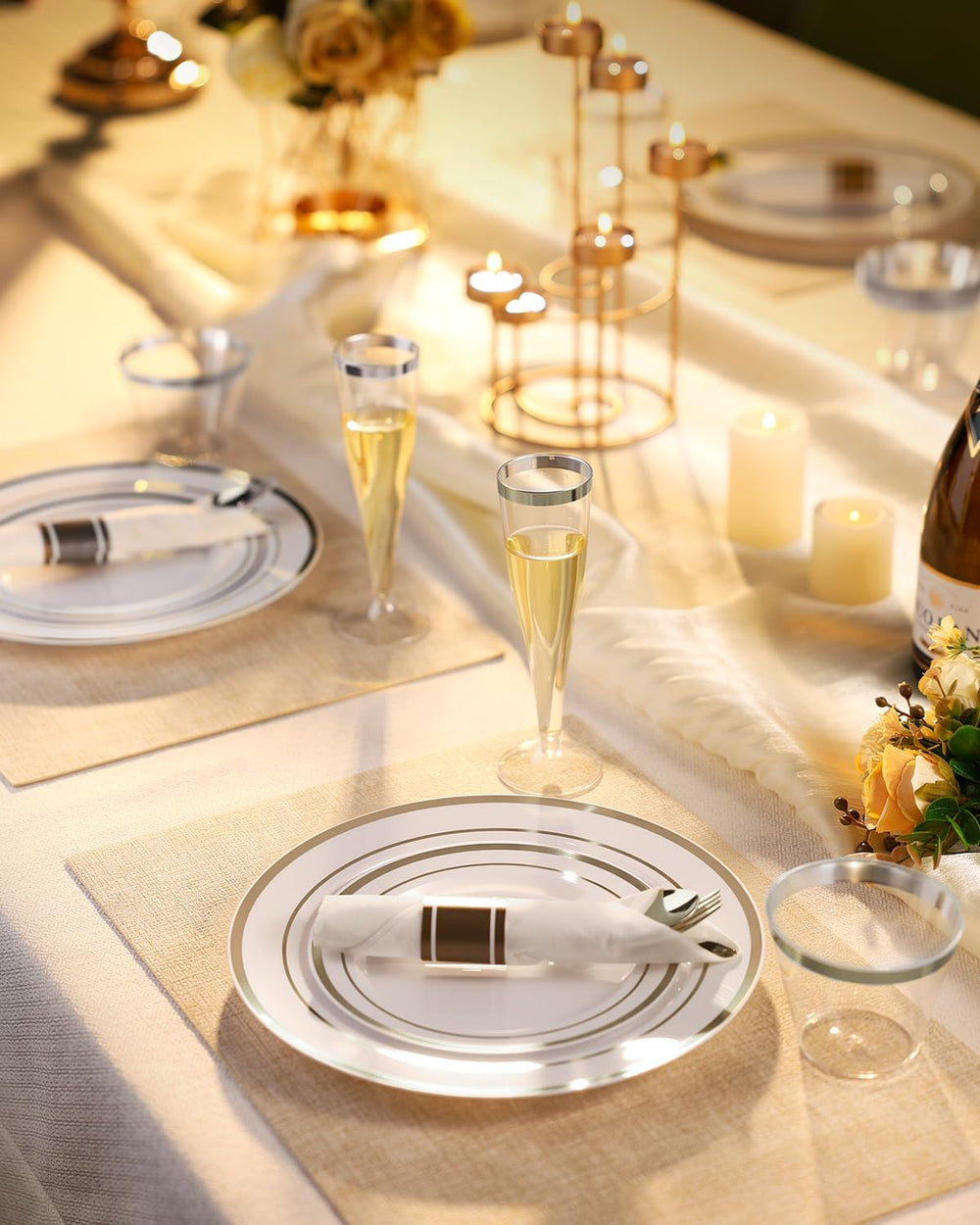 320 PCS Disposable Silver White Plastic Dinner Plate for 40 Guests