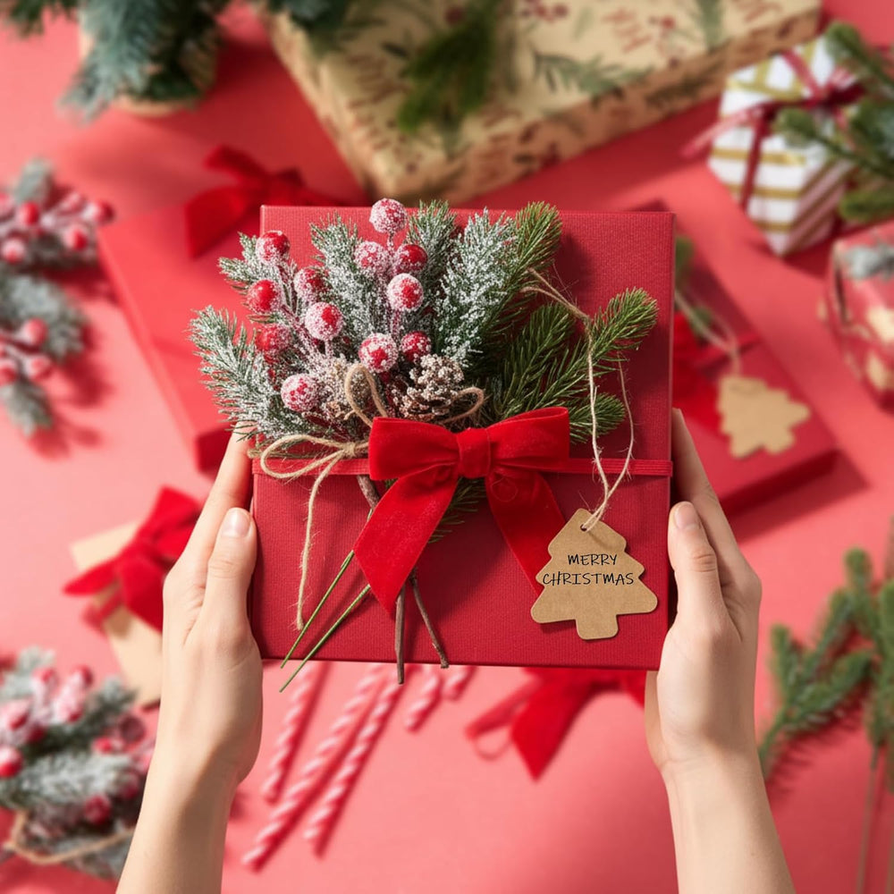 106 Pcs Christmas Elastic Bows for Gift Wrapping, Velvet, Red