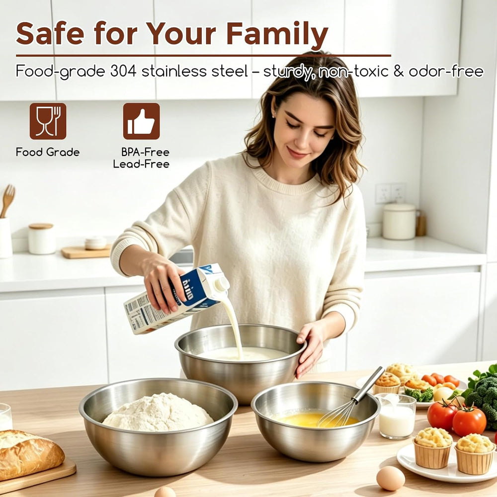 Gronivex Stainless Steel Mixing Bowls Set, 3-Piece (1.5, 2.2 & 3.4 Qt)