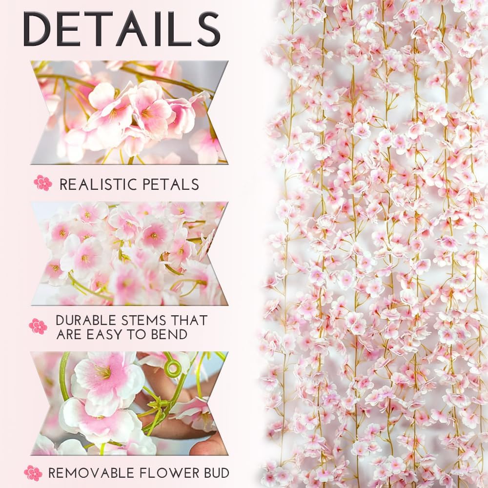 YRIOWMI 10PCS 59FT Artificial Silk Cherry Blossom Garland, Hanging Sakura Flo...
