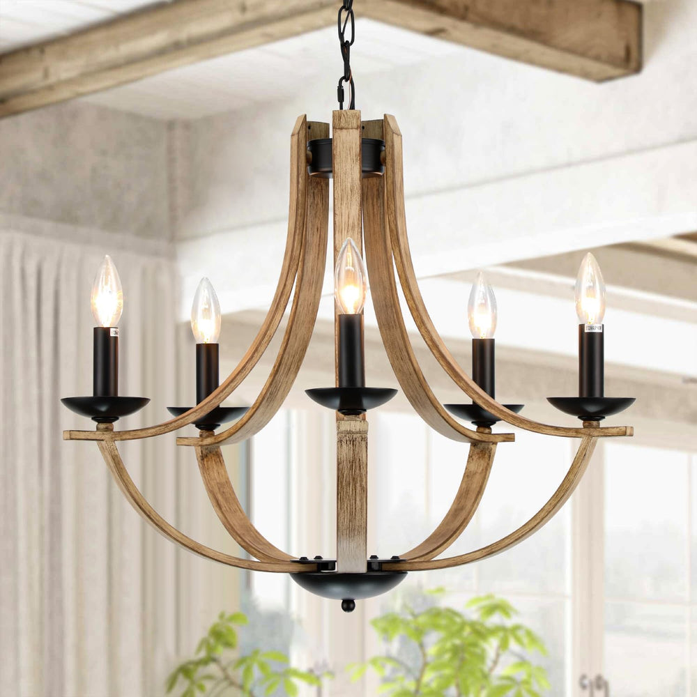 Farmhouse Chandeliers for Dining Room Light Fixture, 5-Light 24 inch Faux Woo...