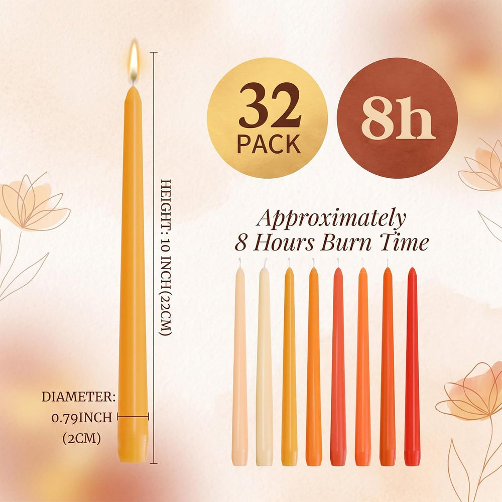 MTLEE 32 Pcs Gradient Orange Taper Candles 10 Inch Fall Long Candlesticks
