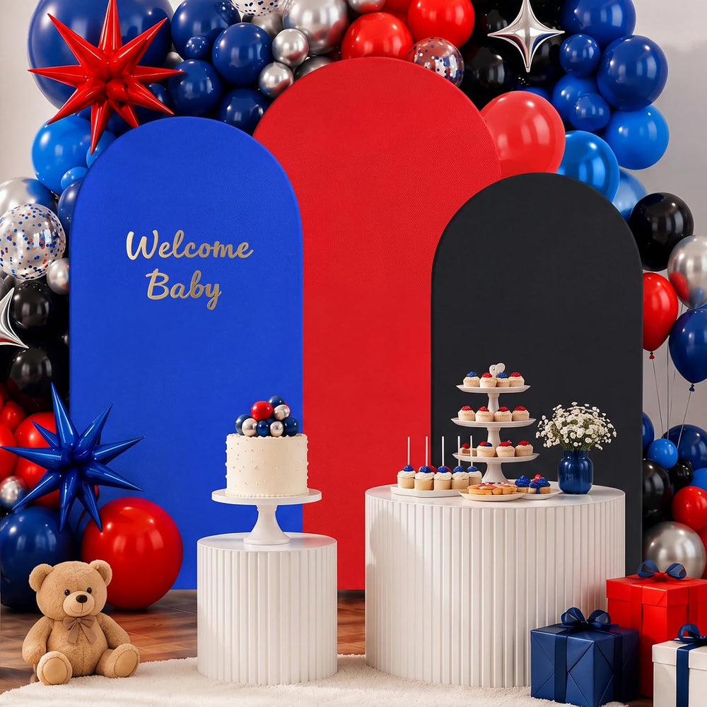Marsui 3 Pcs Red Blue Black Arch Backdrop Covers (7.2ft, 6.6ft, 6ft)
